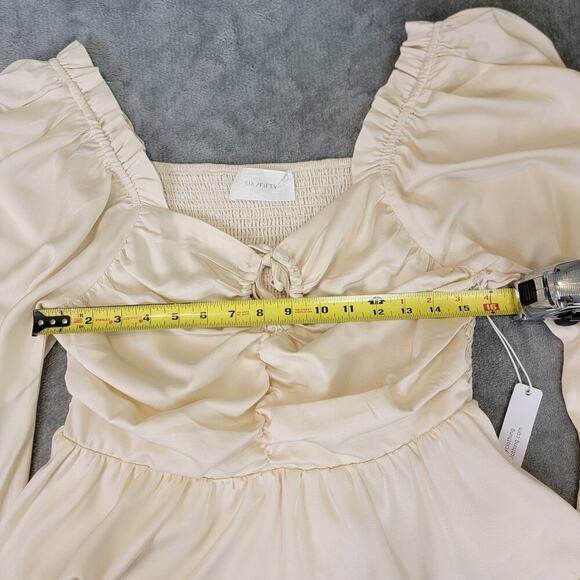 Six/Fifty Blouse Large Satin Peplum Puff Sleeve Coquette - Picture 3 of 7